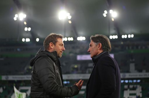 Der amtierende VfB-Trainer Markus Weinzierl und Ex-VfB-Coach Bruno Labbadia vor der Partie. Foto: Pressefoto Baumann